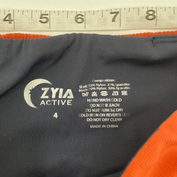 Zyia Orange Black Stripe Ribbed Leggings Womens Size 4 Activewear Athleisure - Picture 7 of 9